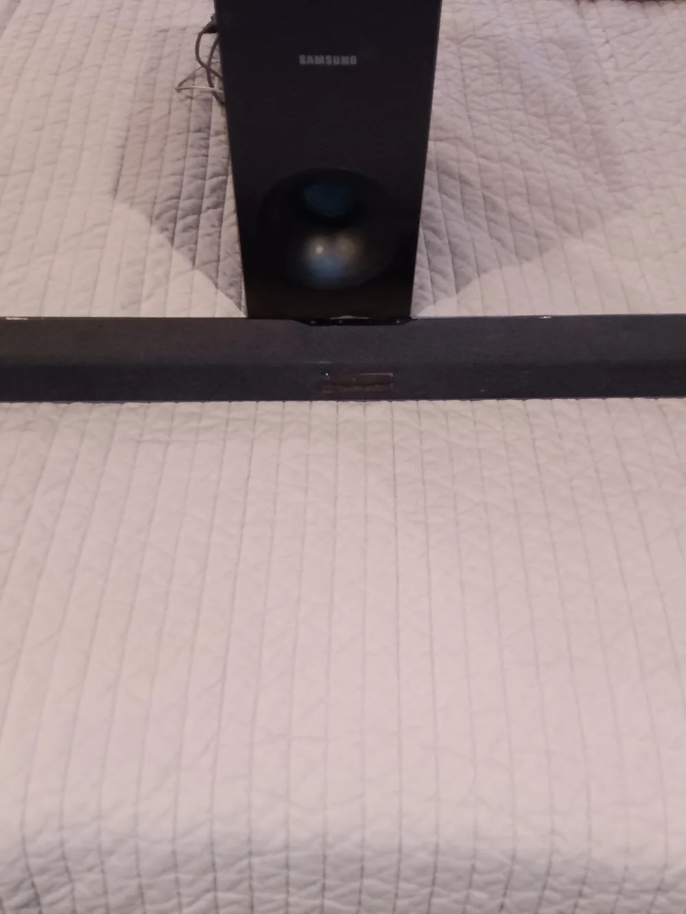 Sleek Soundbar and Subwoofer W/ Attachments & Remote.